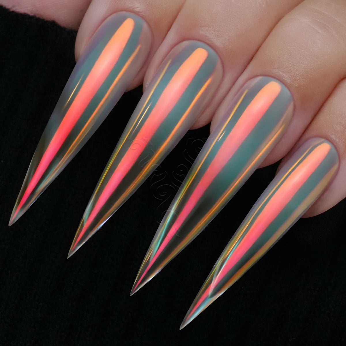GleamTap Aurora Chrome Nail Powder – Orange Yellow with Blue Sheen