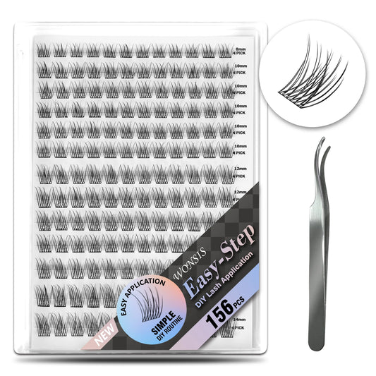 WONSIS Self-Adhesive Lash Clusters with Tweezers – 156 Clusters