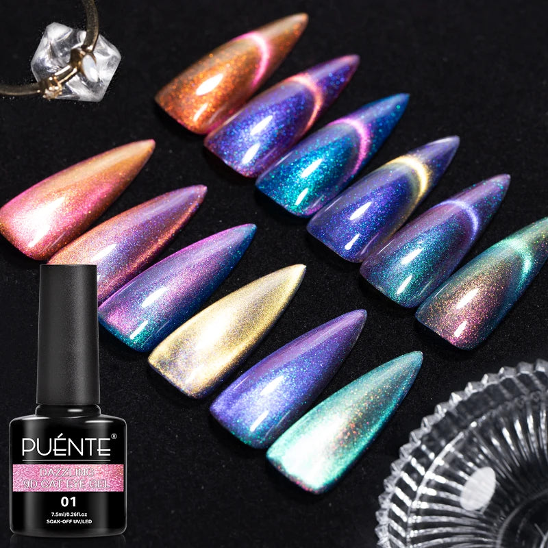 PUENTE Aurora Glitter 9D Cat Eye Gel Polish Set – 6 Colors