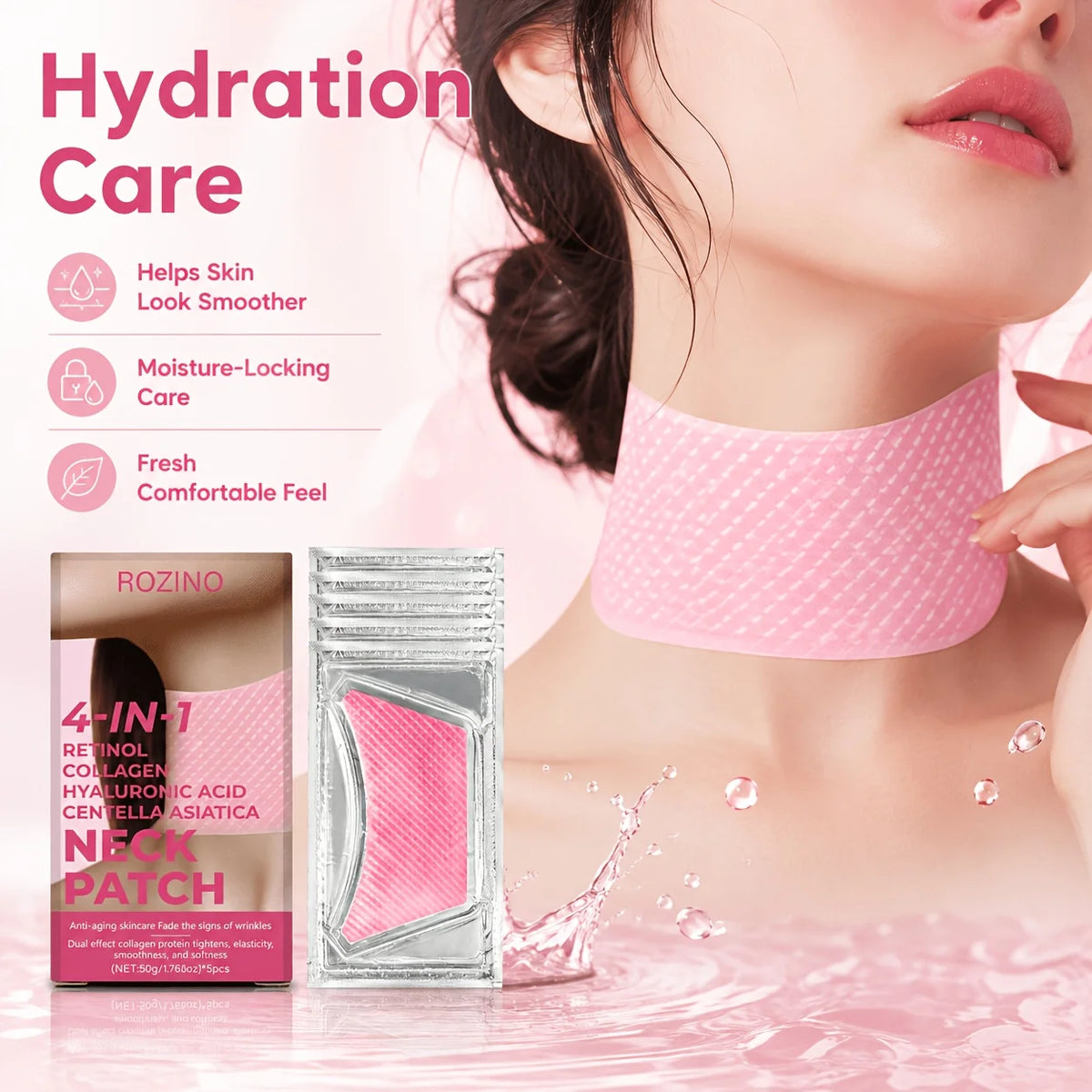 ROZINO 4-in-1 Retinol & Collagen Neck Patches – 5 Pack