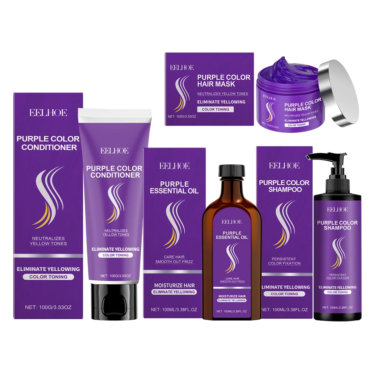 EELHOE Purple Toning  Set and Nourishing Hair Mask, 100g, for conditioning hair and reducing unwanted yellow tones.