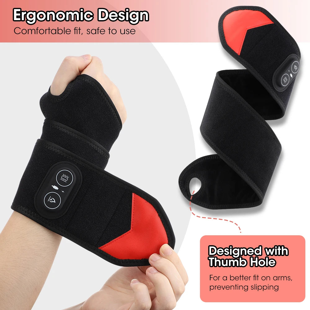 Black and red ergonomic wrist wrap designed for comfortable wearable use