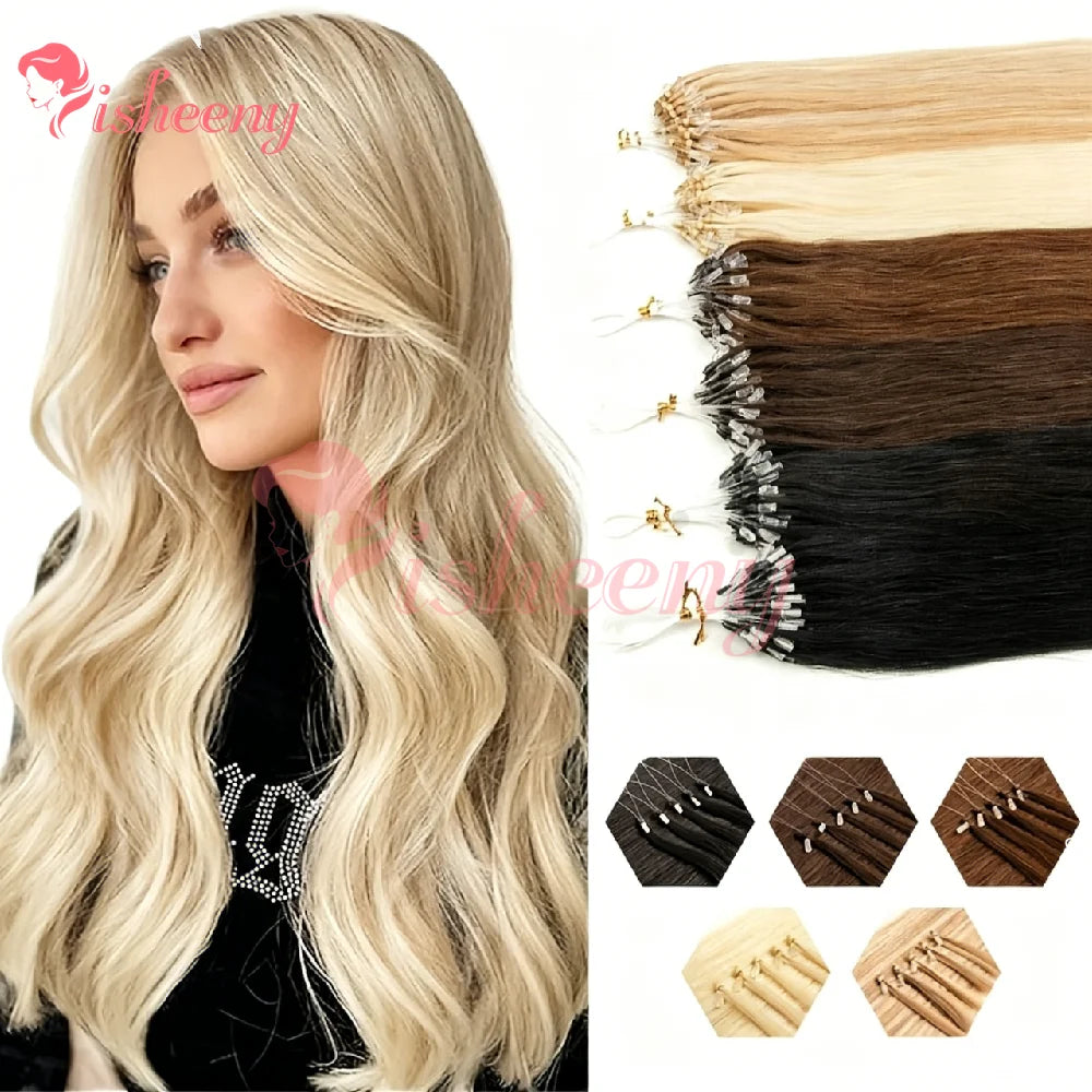 ISHEENY 12-inch micro loop human hair extensions with 50 strands per pack.