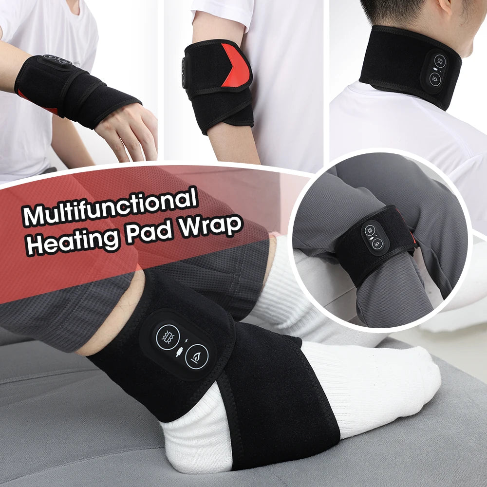 Multifunctional heated red light therapy wrap shown on various body areas